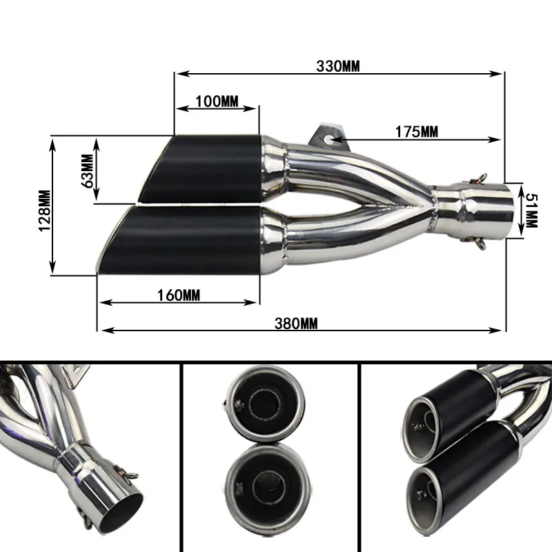 Tuyau d'échappement universel de moto de 38-51mm tuyau de silencieux d'échappement à Double sortie sans lacet moto de vélo de rue de saleté