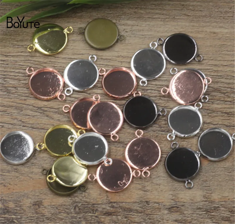 BoYuTe Round 10-12-14-16-18-20-25MM Cameo Cabochon Base Setting Diy Connector Charms Blank Tray Jewelry Findings Silver Plated