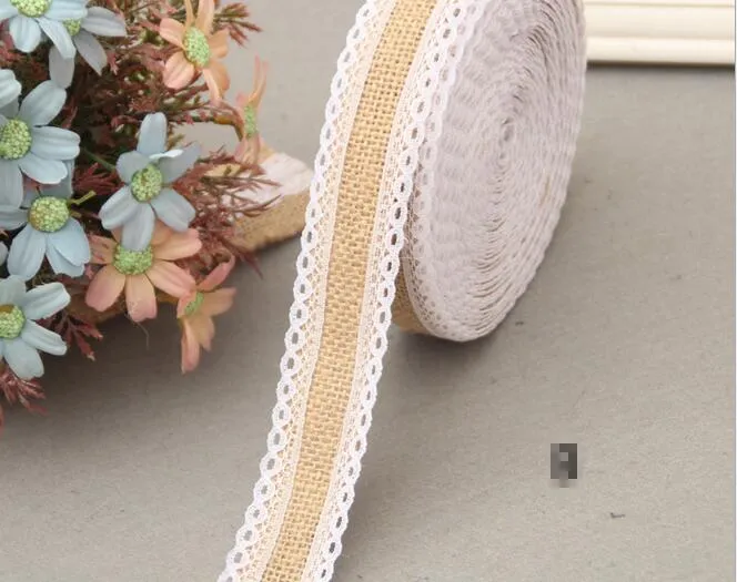 Fournitures de fête 2M rouleau de ruban de dentelle de jute en toile de jute naturelle et dentelle blanche décorations de fête de mariage vintage artisanat décoratif 2662038