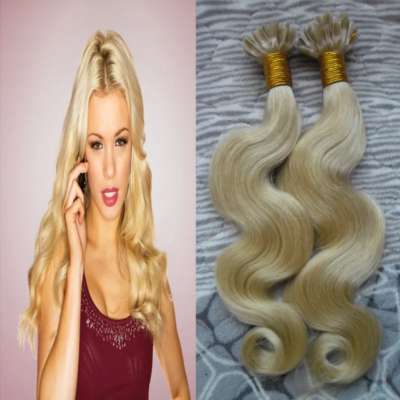 Blonde human hair extensions keratin 100s keratin hair extension u tip extensions 100g body wave pre bonded human hair extensions