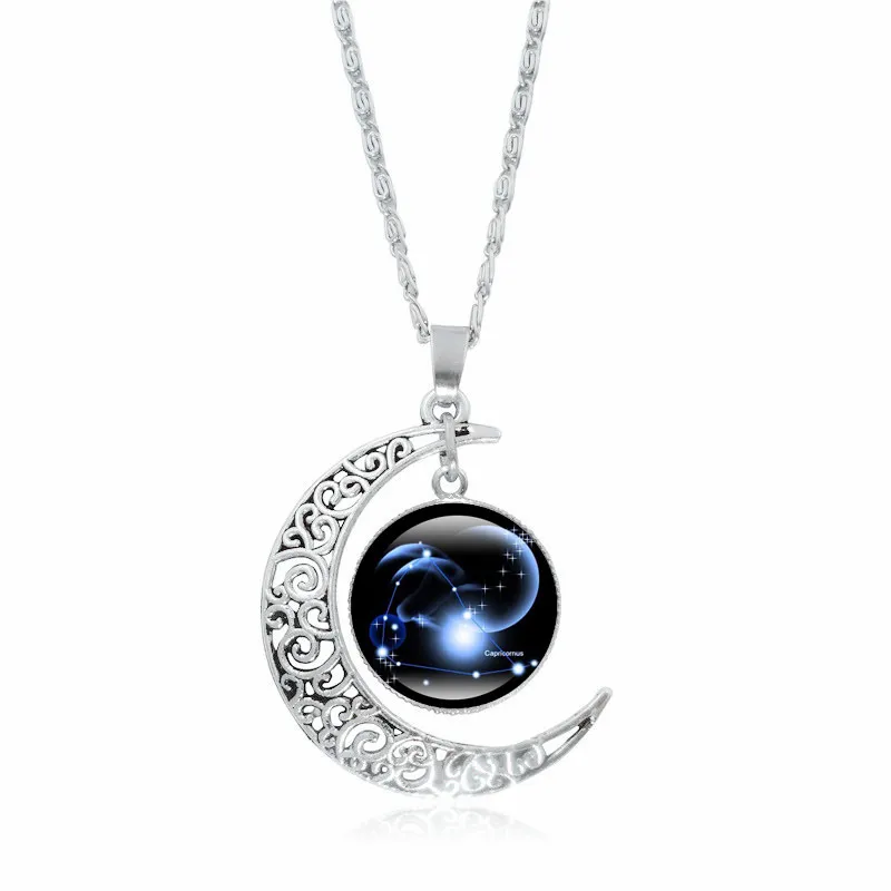 Brand Explosive 12 constellations gemstone necklace silver moon pendant necklaces N565 with chain a 