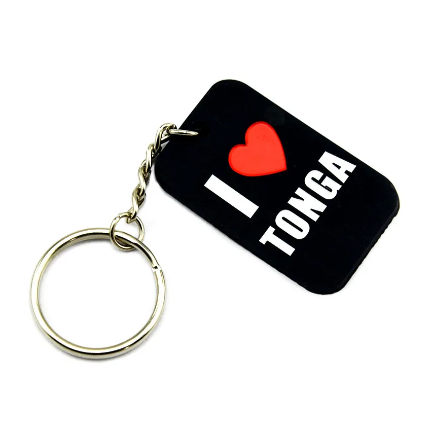 Eu amo Tonga Silicone Borracha Dog Tag Keychain Debossed e preenchido em cores para lembranças de turistas