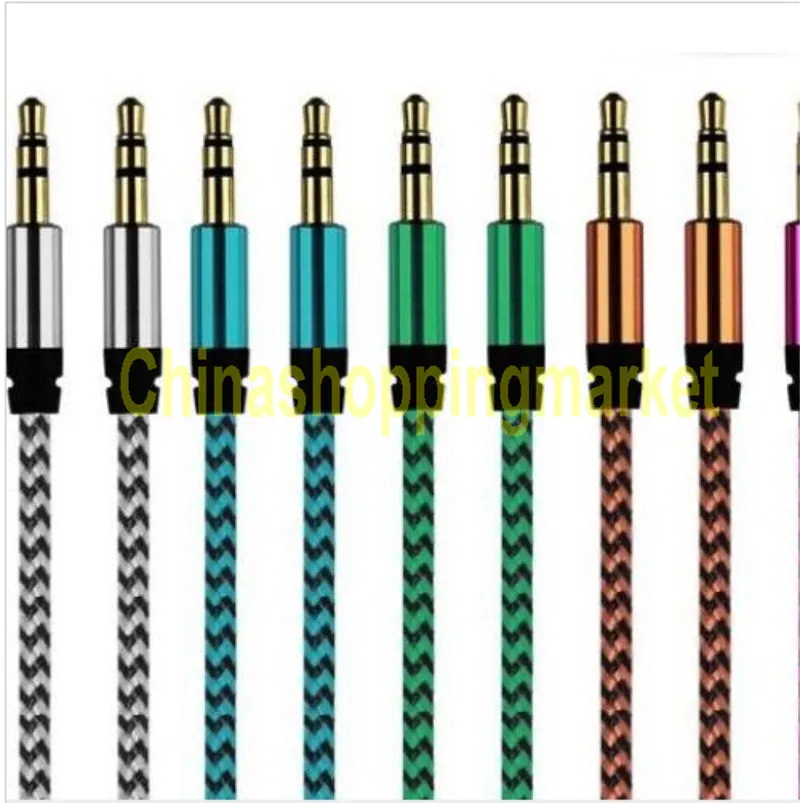 3.5mm Audio Fabric Braided Cable Male-Male For iPhone 5 5S 4 4S 6 HTC Xiaomi Samsung Car Extension Line 1M 3FT WG004