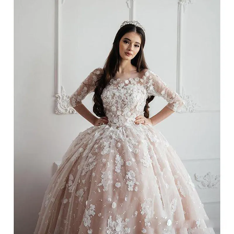 2017 vestidos de quinceañera Champagne Blush mangas Ragazza corsé espalda con cuentas vestido de fiesta princesa vestidos de baile dulce 16 vestidos largos del desfile