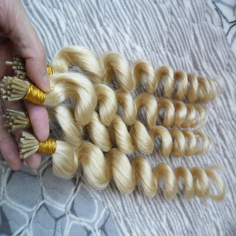 Jag tipsar mänskliga hårförlängningar 100gstrands 1 buntar förlängningar keratin blond brasiliansk hår lösa våg mänskliga hårförlängningar caps7955465