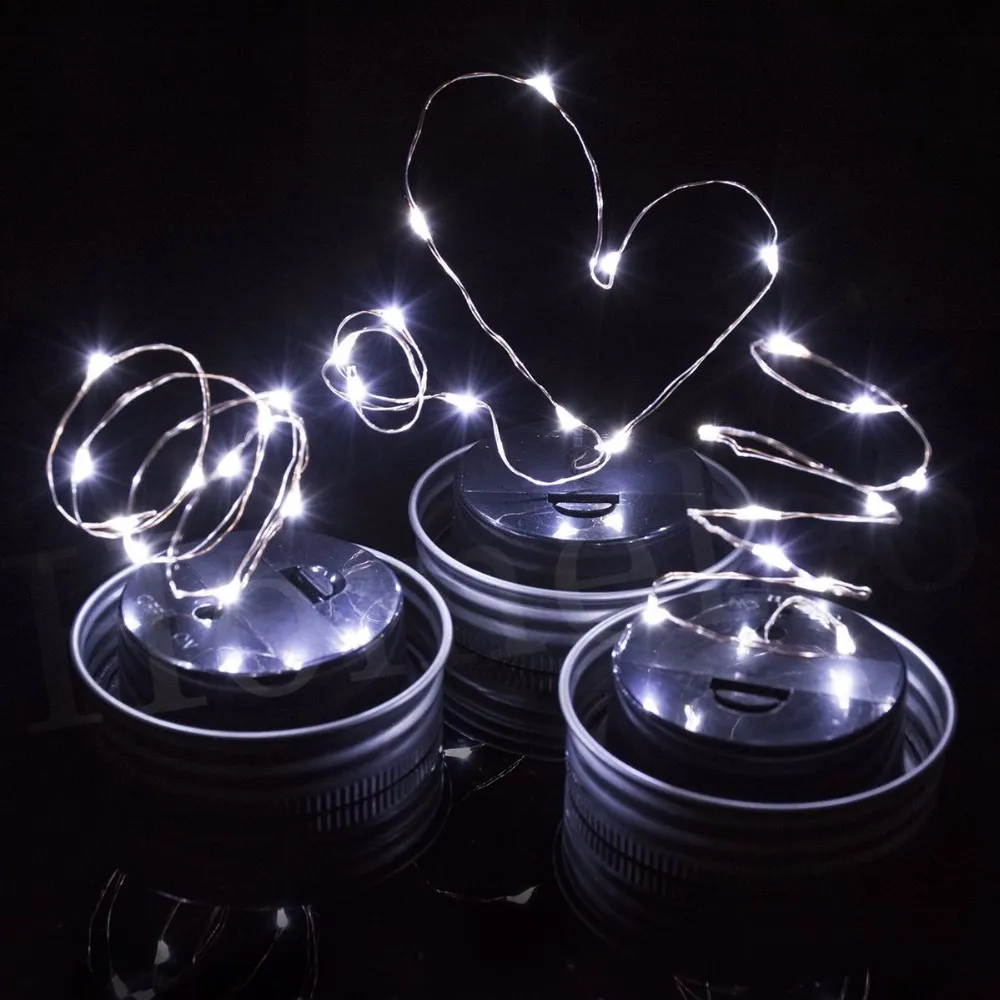 Mason Jar Lights 10 LED White Solar Fairy Lights Pokrywa wkładka do pokładu ogrodowego Patio Party Wedding Christmas Dekoracyjne oświetlenie 6721209