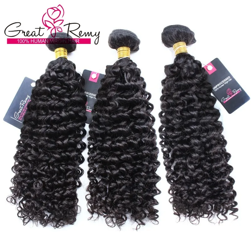 Greatemy® Full cutical Curly Hair Weave Obehandlat Peruvian Virgin Human Hair Weft Deep Curly / Naturlig svart hårförlängning