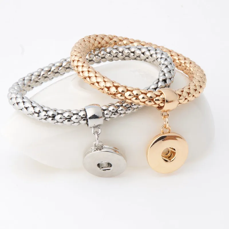 Gengibre Snap Pulseira Elástica Corrente de milho pulseiras Fit 18mm Snap Noosa Metal botão Charme Mulheres Jóias Atacado