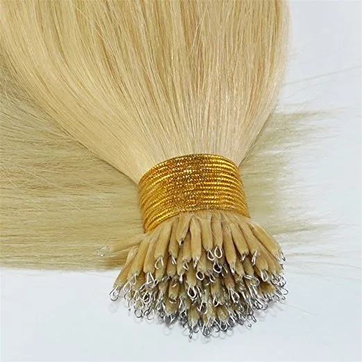 100 fios de seda reta micro bead nano anéis extensão do cabelo brasileiro virgem cabelo humano 1g / s 14 '' -26 '' polegadas # 60 loira platina