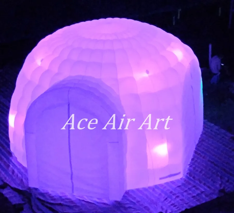Anpassad tillverkad i Kina Uppblåsbar LED Igloo Dome -tält med 4 ingångar och 4 dörrar gardiner för tak