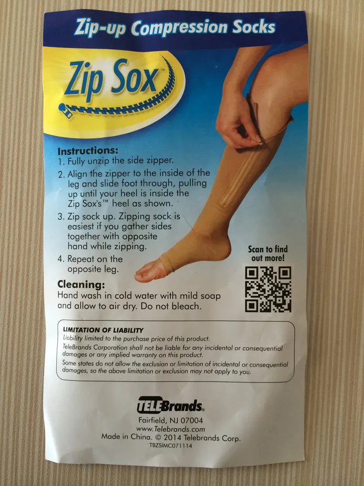 Zip Sox Zip-up Zippered Compression Knee Socks Stödjer Strumpor Ben Open Toe Hot Shaper Black and Beige av DHL / 