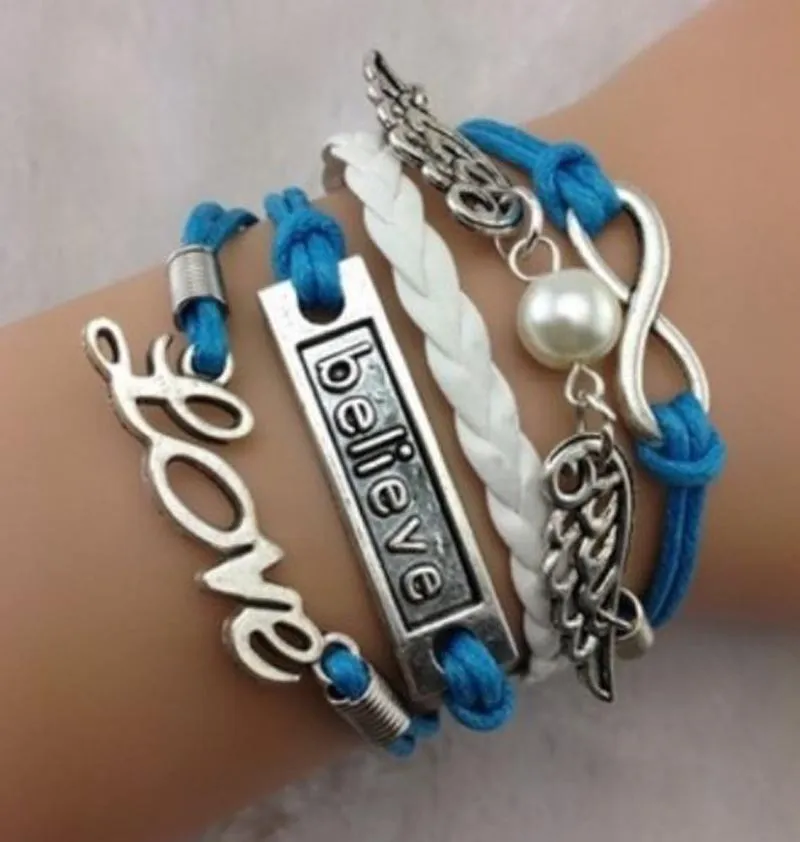 DIY Infinity Charm Bilezikler Antik Çapraz Bilezikler Sıcak Satış 55 Stilleri Moda Deri Bilezikler Çok Katmanlı Kalp Ağacı Life Takı