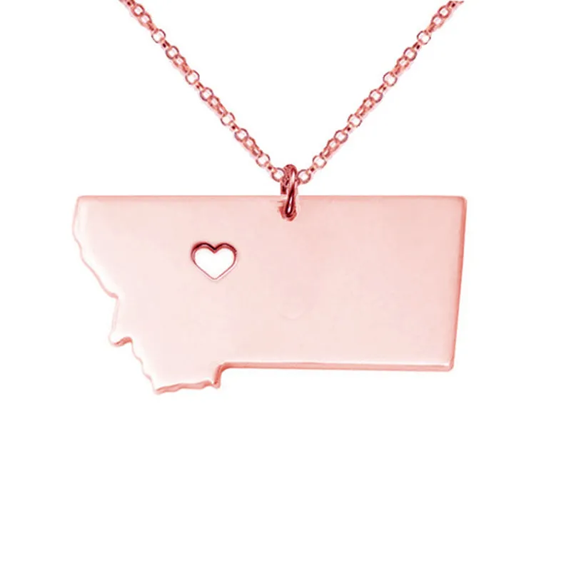 Montana Map Ожерелье из нержавеющей стали с Love Heart USA штат География География География Ювелирные изделия для женщин и мужчин