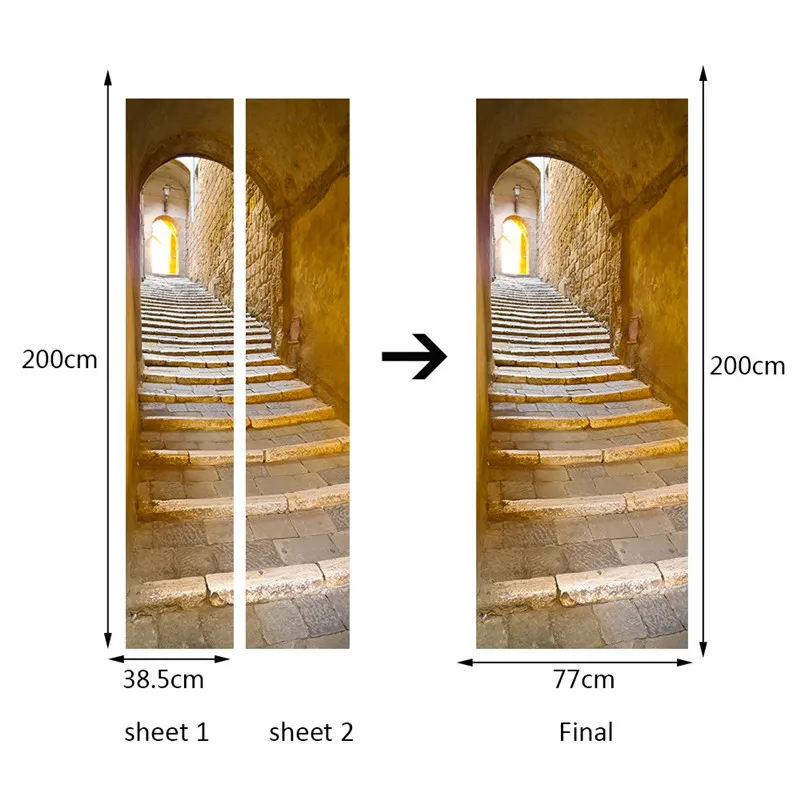 Den europeiska stilen sten trappor väggdörr klistermärken 3d pvc självhäftande tapet vattentät hemrum dörr dekoration
