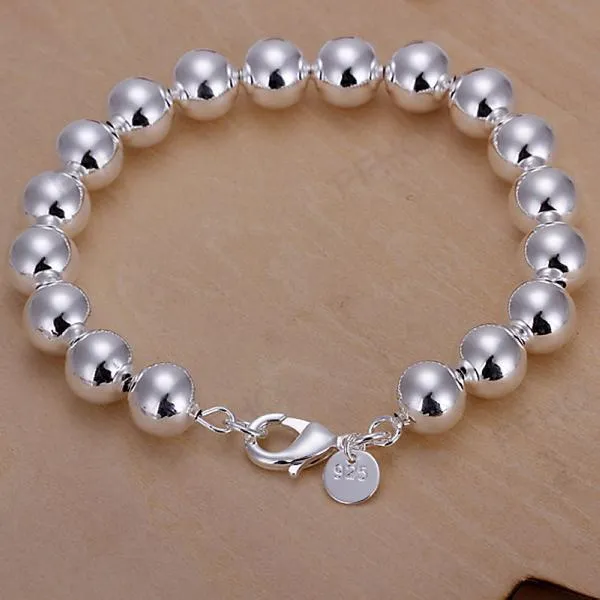 S082 fabrikspris 925 sterling silverpläterad 10mm bön pärlor halsband armband örhängen mode smycken set bröllop gåva till kvinna