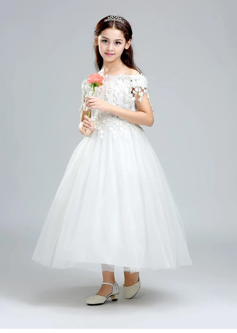 Hochzeiten, Veranstaltungen, formelle Kleidung für Kinder, Blumenmädchenkleider, Prinzessinnen-Spitzen-Blumenmädchen-Weißkleid, Kinder-Hochzeitsparty-Kleider für kleine Mädchen