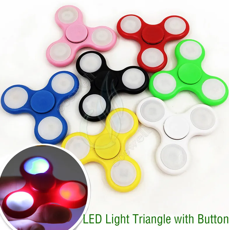 LED Light Fidget Spinner Toy EDC Spinners à la main avec interrupteur Triangle Plastic Finger Tip Decompression Nouveauté Rollover Peluche Toys DHL