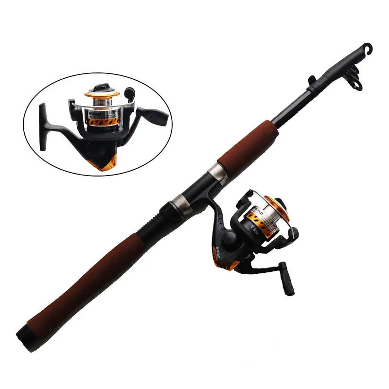 2.1 m Fiberglas Teleskop Baitcasting Olta Ve Reel Sinek Balıkçılık Döküm İplik Olta Combo