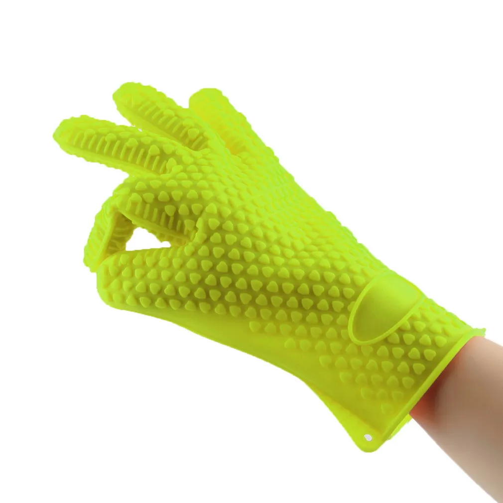 Many colors Heat Resistant Silicone Glove Five fingers heat insulation Cooking Baking BBQ Oven Pot Holder Mitt Kitchen2587932