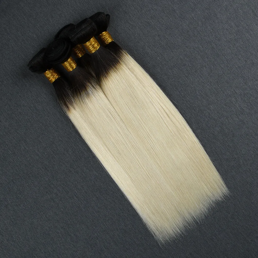 Ombre Dark Root Blonde seidiges gerades Haar Bundles 3 Stücke viel Ombre brasilianische Haarverlängerungen zwei Ton 1b 613