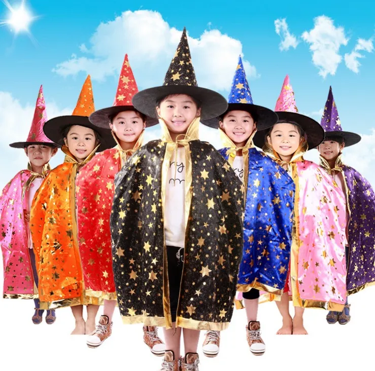 Halloween Cloak Cap Party Cosplay Prop for Festival Fancy Dress Children Costumes Witch Wizard Gown Robe and Hats Costume Cape Kids by DHL