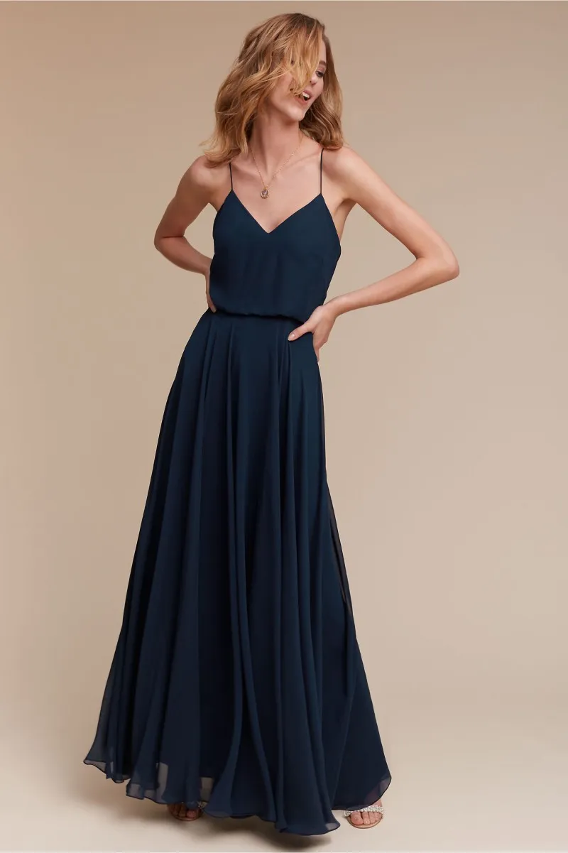 BHLDN Spaghetti Neckline Prom Dresses Long Simple Design Dark Navy Cocktail Dress Sexy Back A Line Evening Gowns From 84 37 DHgate