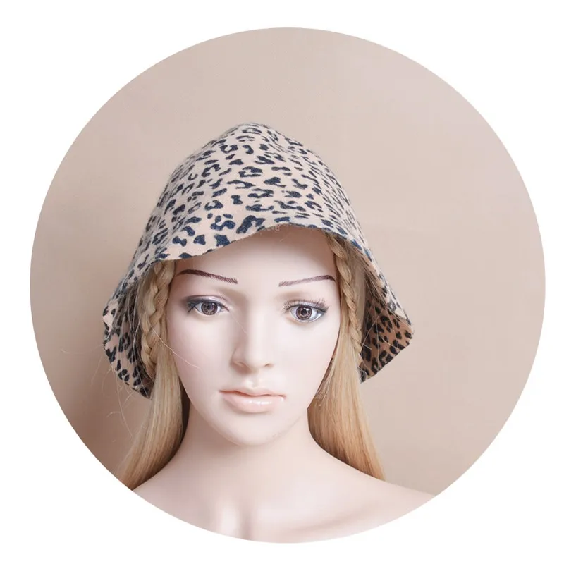 Unissex leopardo feltro corpo lã cone cloche capuz chapéus bloco base fascinator rolo borda b088