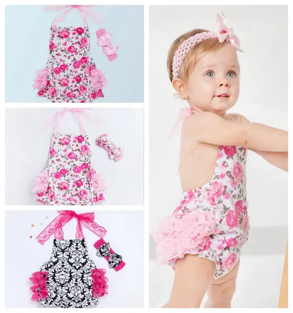 Bebê recém-nascido Roupas Infantis Romper Boutique Meninas Roupas Em Seguida Criança Macacão Criança Ruffle Floral Outfit Com Headband Pijamas Sunsuit