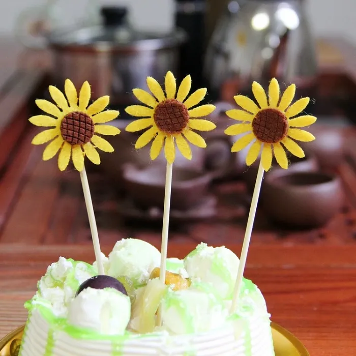 cake toppers sunflower paper cards banner for fruit Cupcake Wrapper Baking Cup tea birthday party wedding decoration baby shower