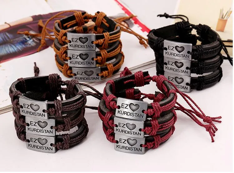 new fashion Man woman Antique Silver Cowhide bracelet 100% cowhide bracelet KURDISTAN leather Couple Bracelet 