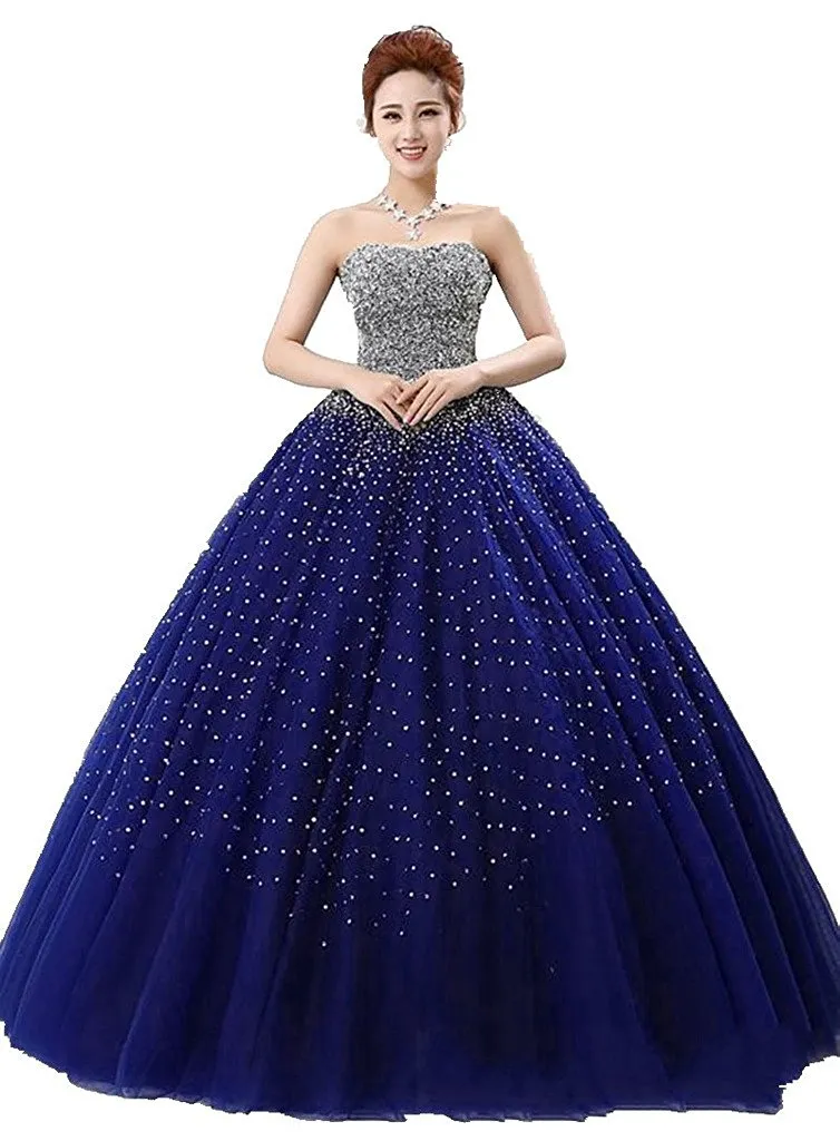 New Elegant Royal Blue Ball Gowns Quinceanera Dresses 2017 With Beads Crystals Lace Up Sweet 16 Dresses 15 Year Prom Gowns QS1053