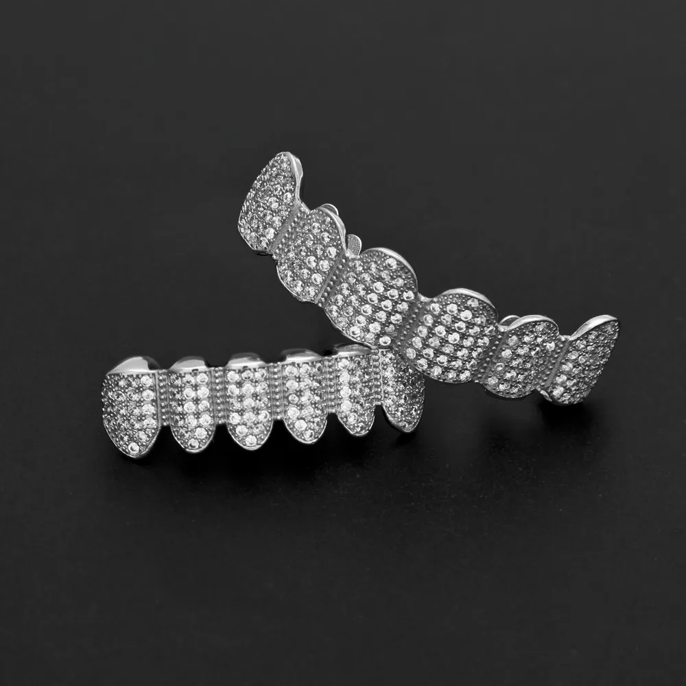 New Custom Silver Gold Color All Iced Out Luxury Zircon Top Bottom Grillz set Hop HIP teeth Gift