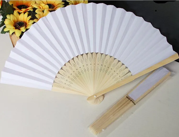 23 cm Bruiloft Witte kleur Papier Hand Fan Bruiloft Decoratie Promotie Favor293W