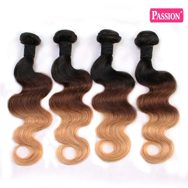 Brasilianische Ombre Menschliches Haar Bundles Drei Ton 1b/4/27 Blonde Remy Haarwebart Großhandel Farbige Körper Welle Haar Extensions angebote