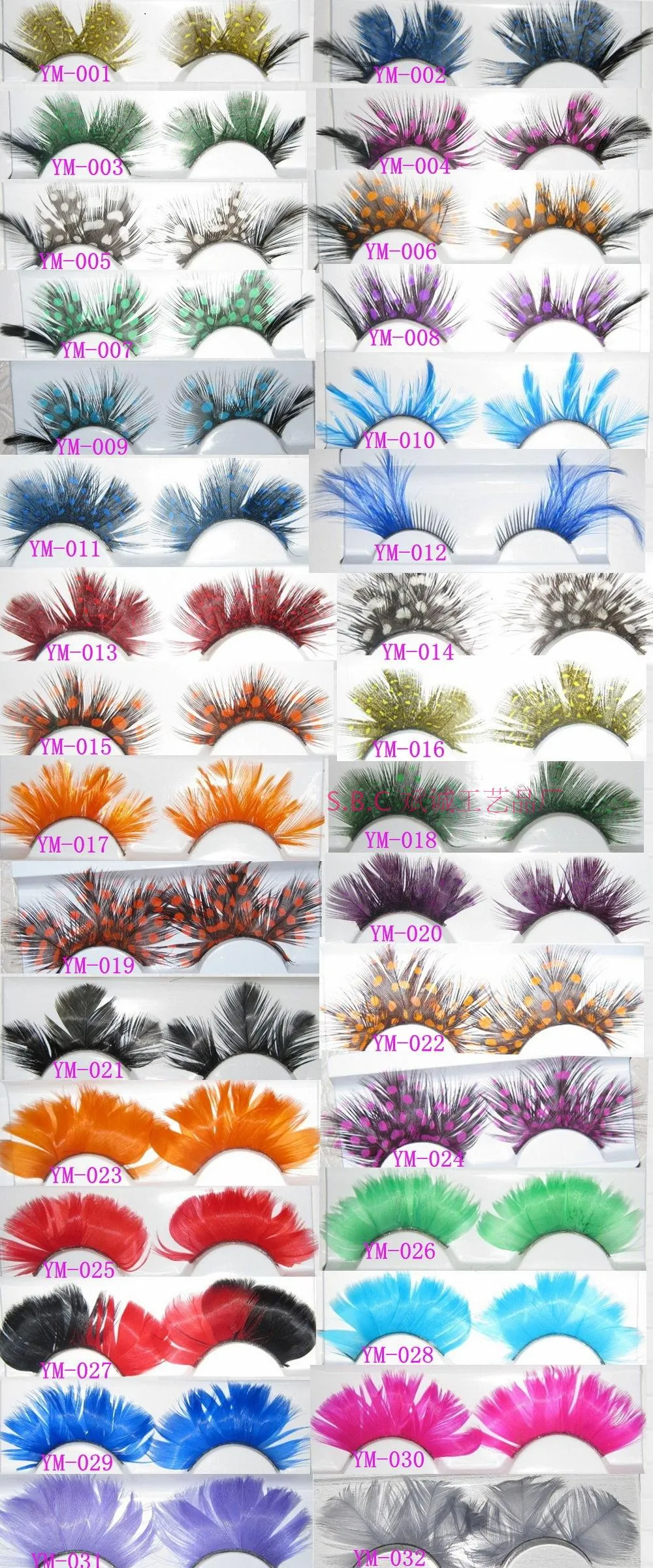 Faux cils de plumes colorées pour le maquillage de fête ou les cils de plumes de taches blanches maquiagem exagérées