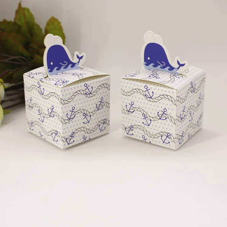 100 adet Yunus Şeker Kutusu Mavi Bebek Duş Erkek Doğum Günü Partisi Hediye Paketi Çikolata Kutuları Benzersiz ve Güzel Tasarım