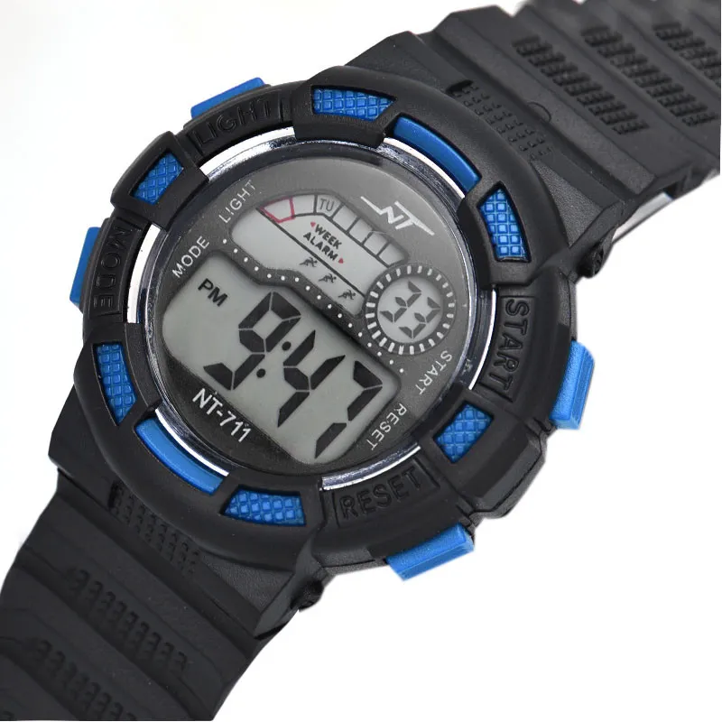 NT-711 Lässiges Design, wasserdichte Kinder-Junge-Digital-LED-Quarz-Alarm-Datums-Sport-Armbanduhr