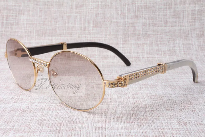 high-end round diamond sunglasses 7550178 natural Black and white angle spectacle frame sunglasses men Female eyeglasses size: 57-22-135mm