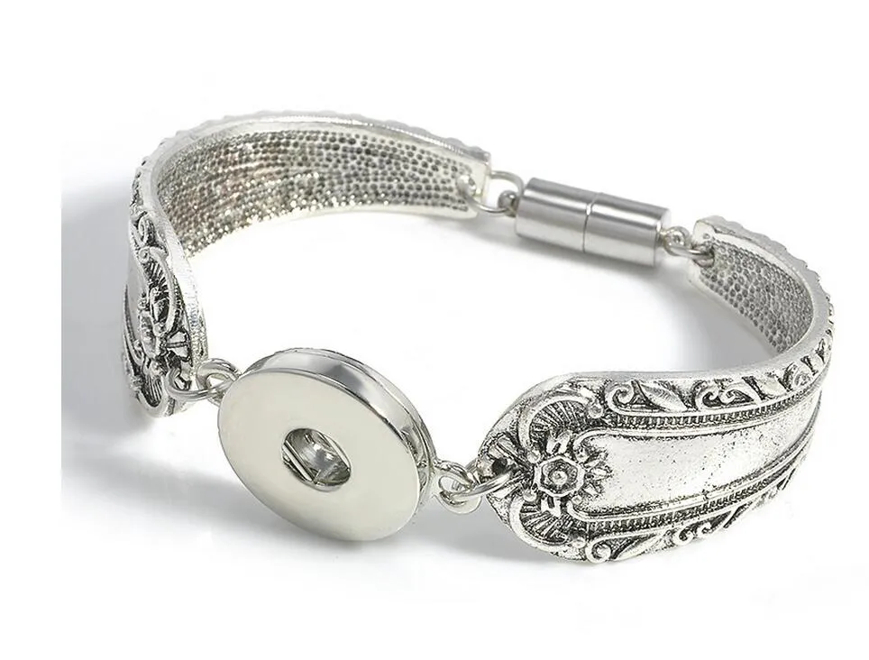 DIY personnalité bouton argent gravé motif aimant boucle bracelet bracelet femme bracelet
