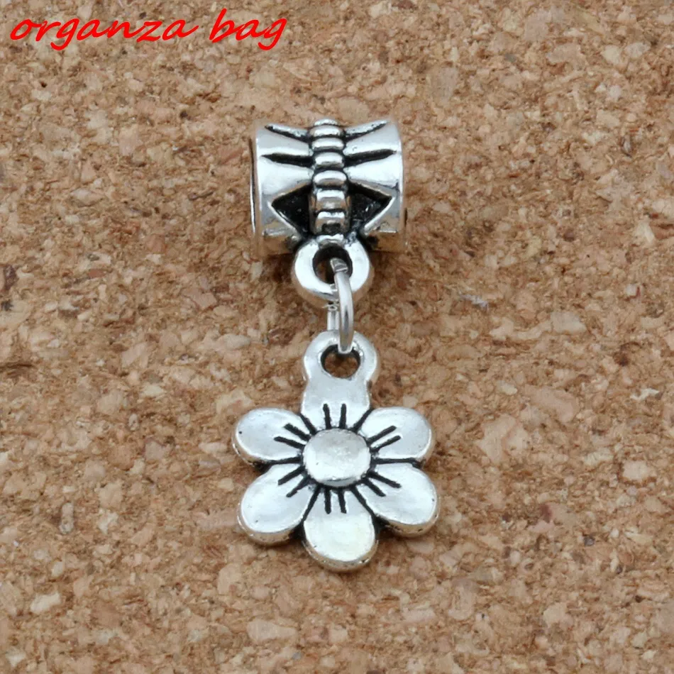 100Pcs Alloy Ancient Silver Flower Charms Pendants For Jewelry Making Bracelet Necklace DIY Accessories 9.5*25mm A-119a