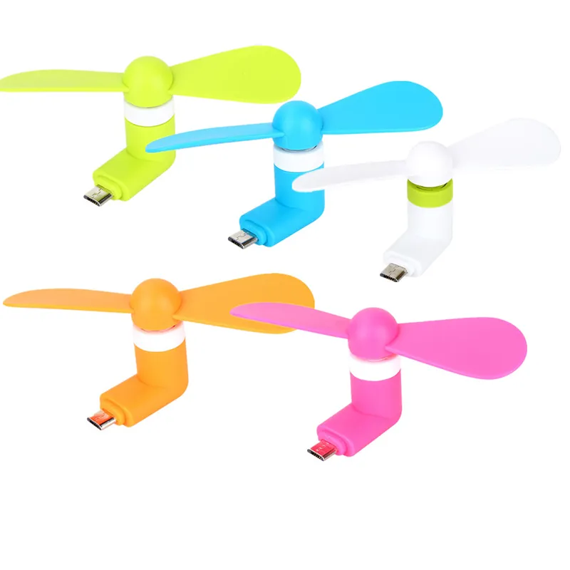 Hot Sell Micro USB Fan Draagbare Mini 2 Bladeren Super Mute Cooler Hand-Held Cooling voor Android Smart Phone met Retail Pakket Gratis DHL