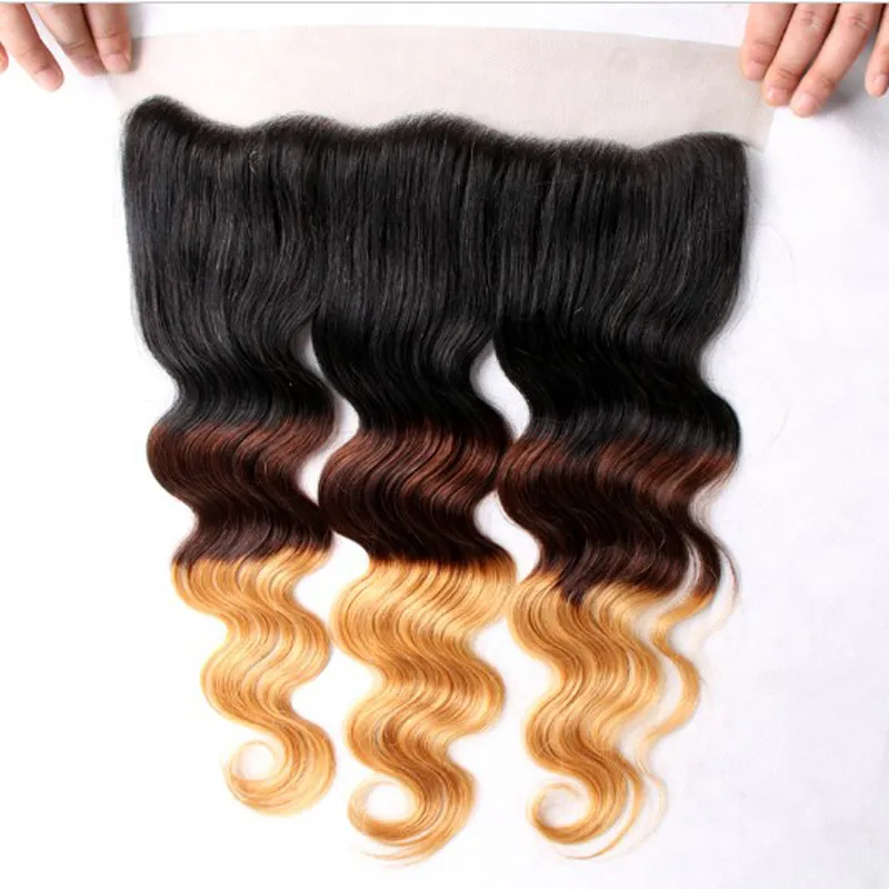 13x4 Peru 3 Ton Ombre Vücut Dantel Frontal Kapatma #1B/4/27 Dantel Frontals