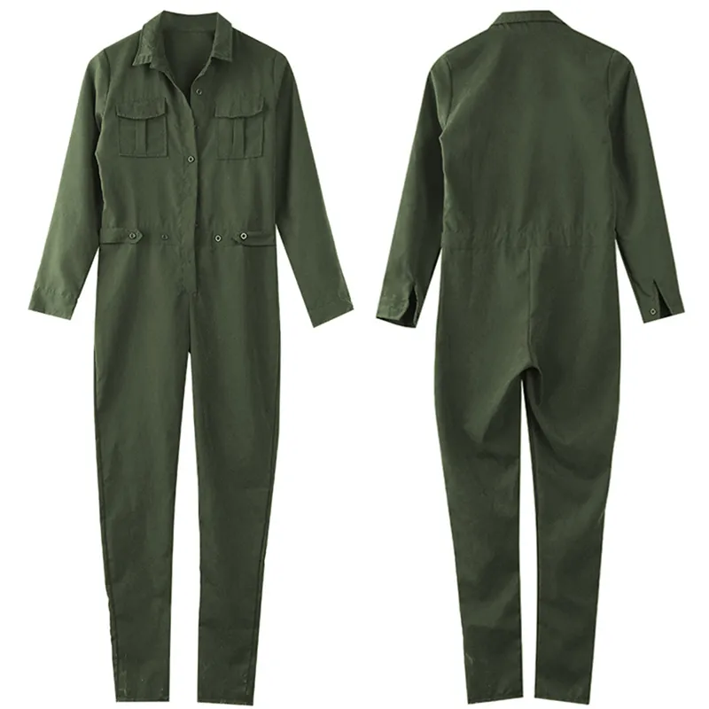 Army Green Jumpsuit: Long Sleeve Romper for Women Slim Fit, Turn-Down  Collar Shop Now!
