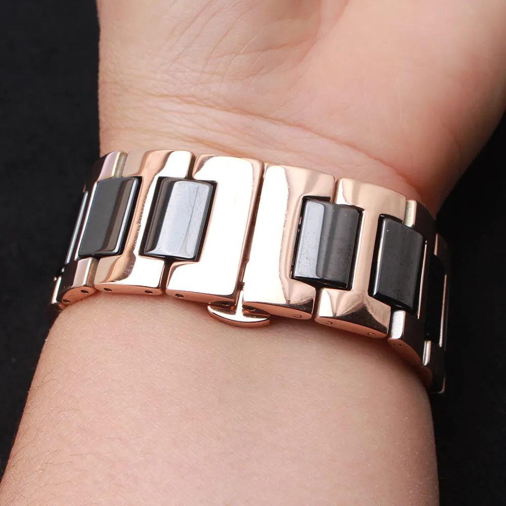 14mm 16mm 18mm 20mm 22mm rostfritt stål Watchband Rem armband wrap ceramic svart polerade armbandsurband mode rosegold me5412604