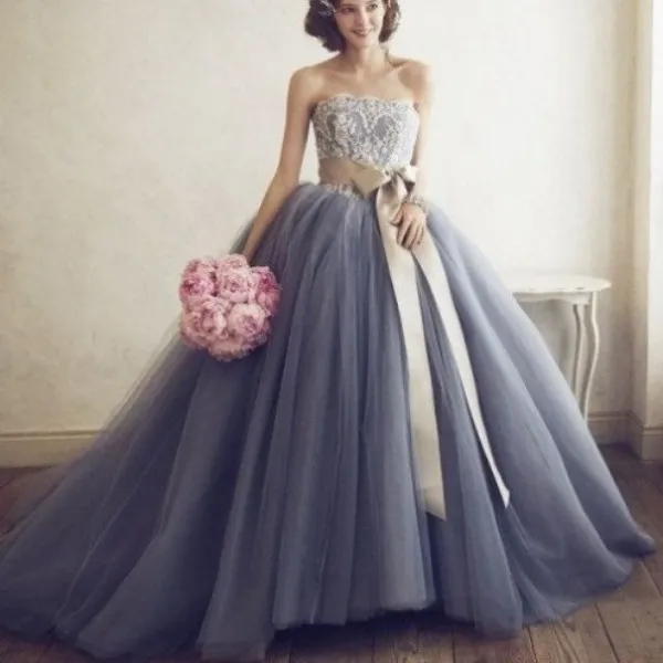 Custom Made Lavender Blue Silver Tulle Wedding Dress Strapless Sleeveless  with Lace Appliques from Dhgate Ball Gown Wedding Dresses - price 201.01