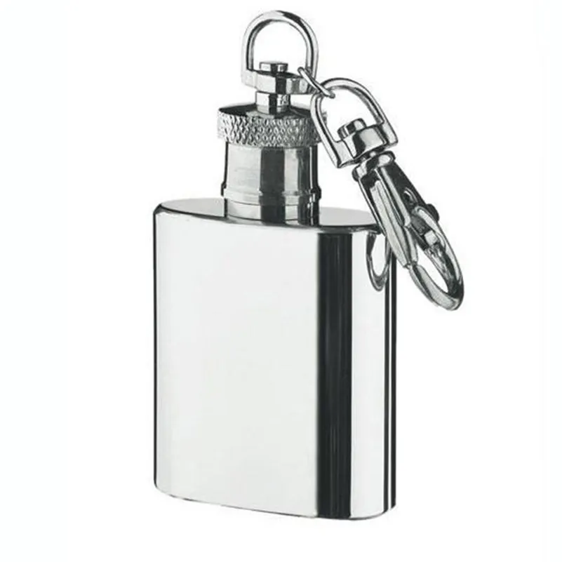 Wholesale- 1oz 28ml Mini Stainless Steel Hip Flask Alcohol Flagon with Keychain E0Xc high quality Silver Tone Key Chain Flask drop shipping