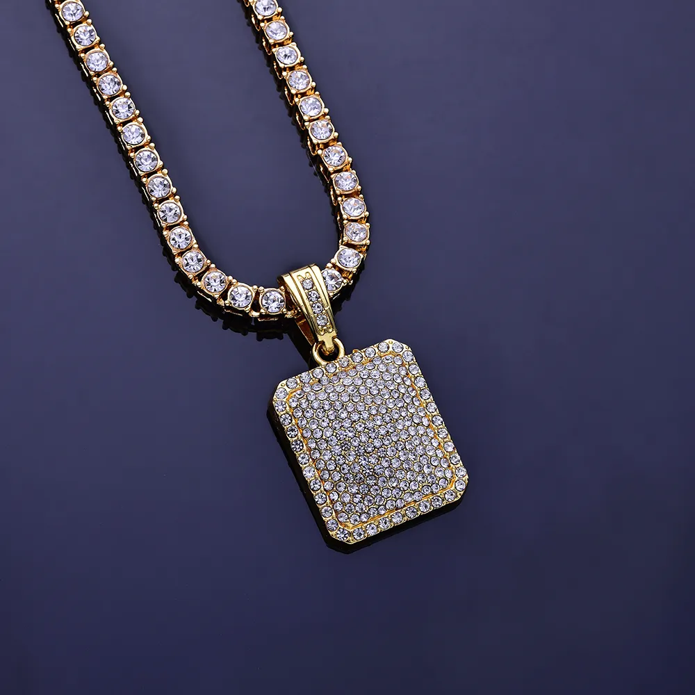 New HipHop Necklace Jewelry Heavy Gold Silver Full Of Rhinestone Hip Hop Tide Dog Tag Men Women Fashion Chain