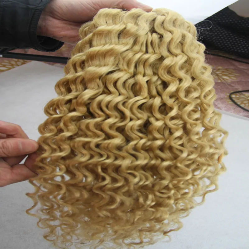 Loira cabelo brasileiro Kinky Curly Human Human Bundles 100G 1 Pcs Loira Cabelo Weave Não-Remy Tecelagem