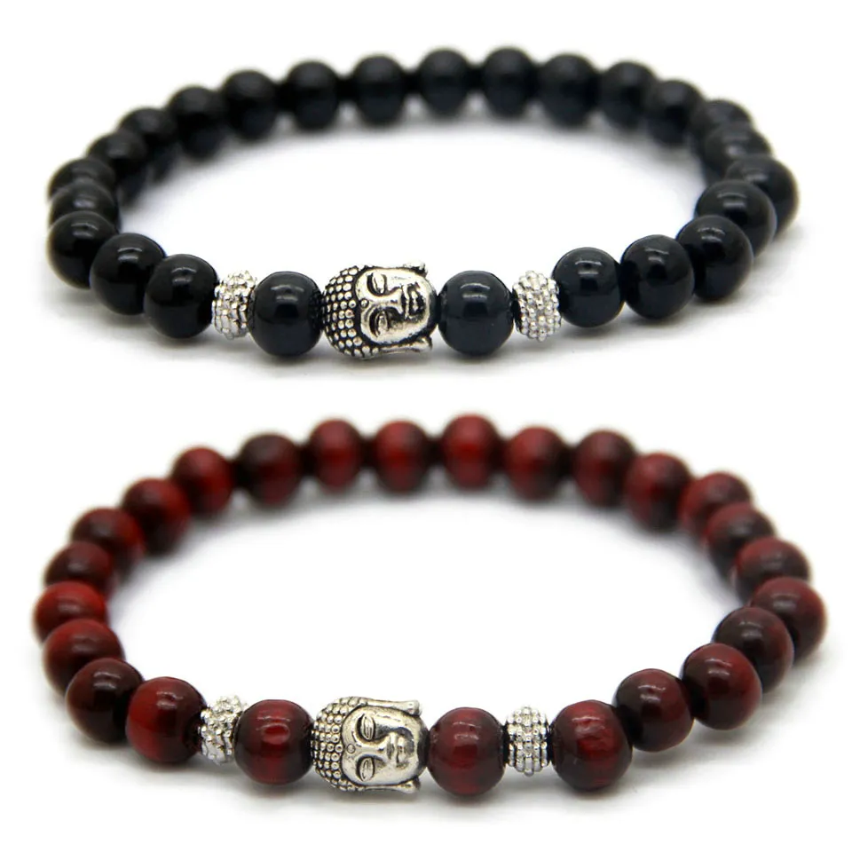 Partihandel Promotion 12 stycken / mycket röd svart trä armband, bön mala pärlor naturliga trä buddha huvud pärlor armband smycken