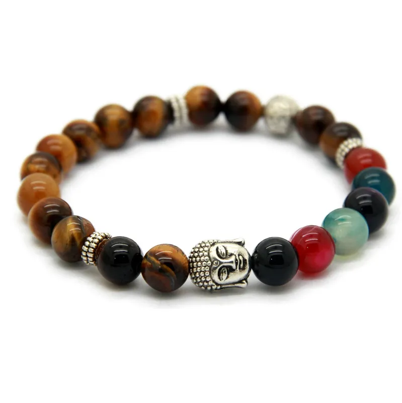 Groothandel 8mm Tiger Eye Beaded Jewelry Gratis verzending Yoga Gold Om Silver Buddha Beste Heren Armbanden